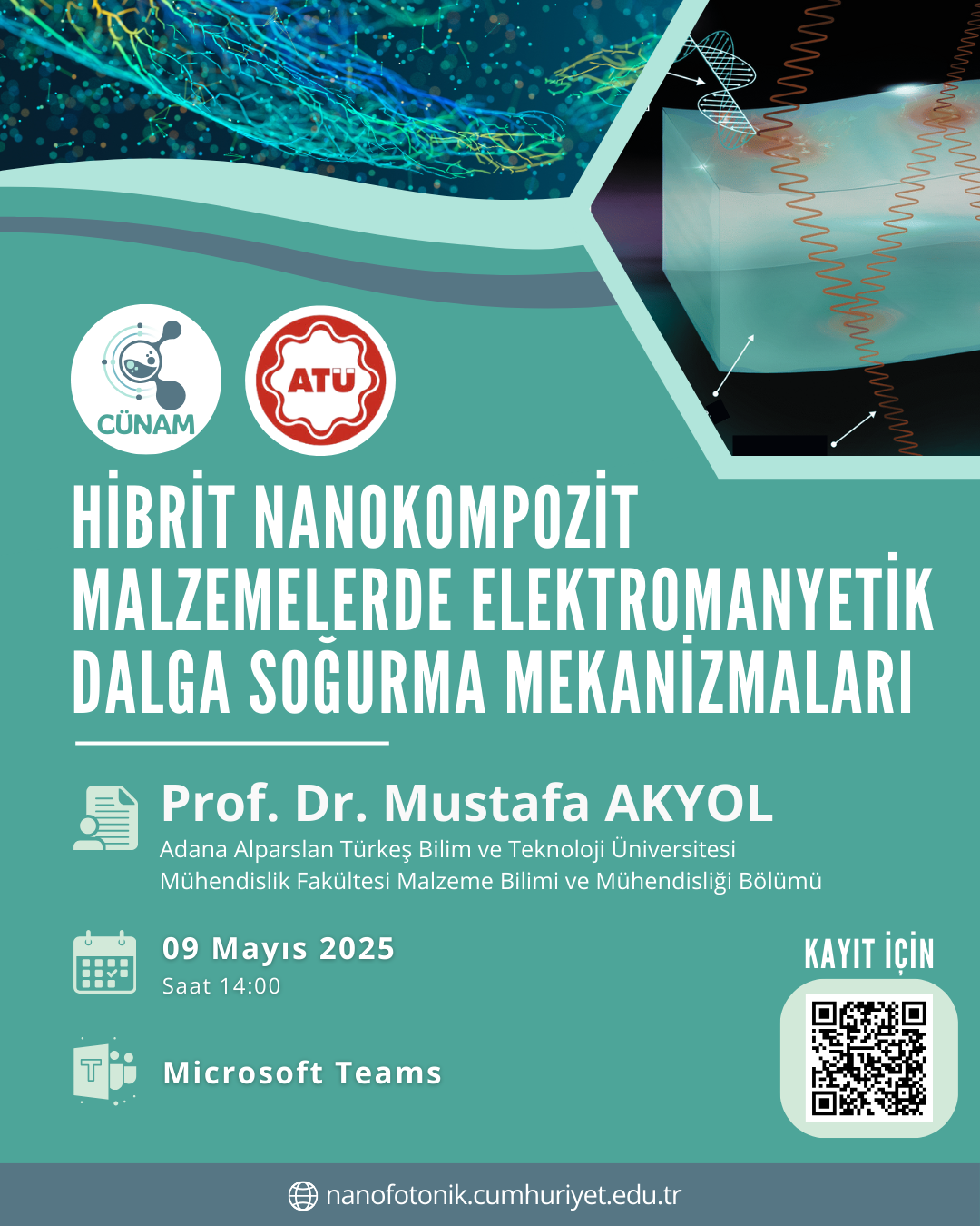 Merkezimiz tarafından düzenlenen “Hibrit Nanokompozit Malzemelerde Elektromanyetik Dalga Soğurma Mekanizmaları” konulu çevrimiçi seminer sizleri bekliyor!