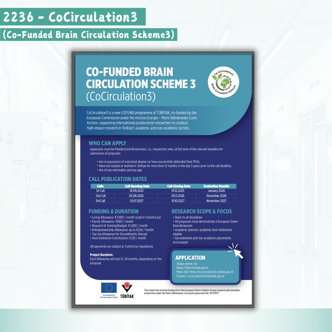 2236-A Uluslararası Deneyimli Araştırmacı Dolaşımı Destek Programı (CoCirculation3) | 2025 Yılı Çağrısı Başvuruya Açıldı